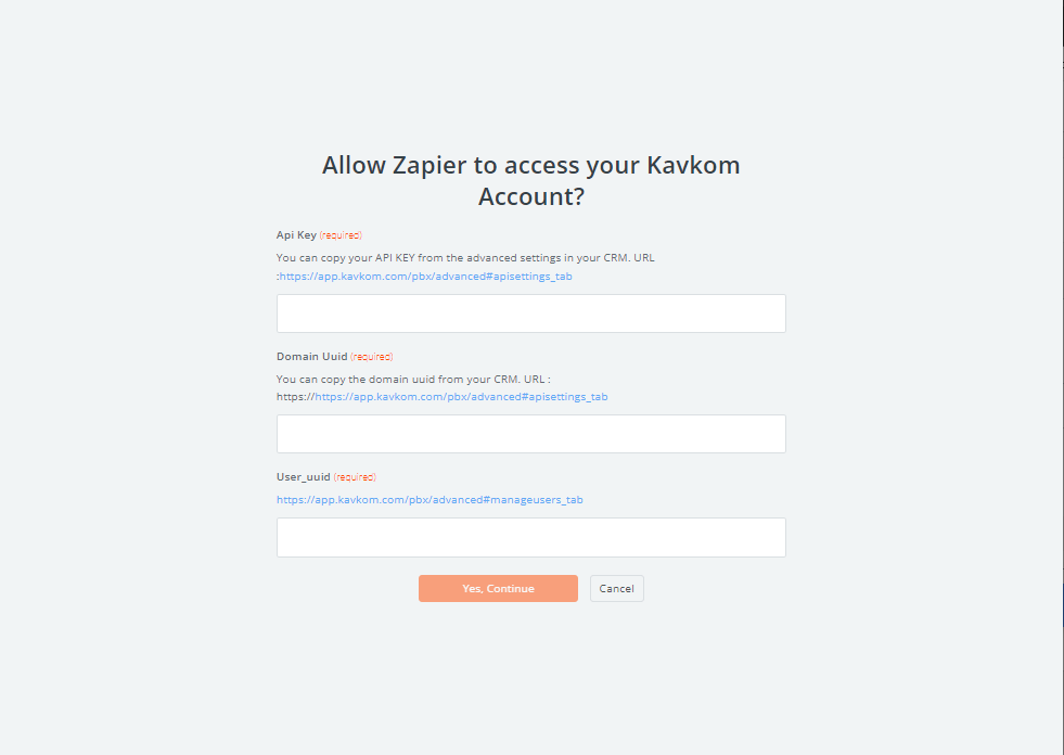 Zapier for Kavkom - Connect a new account