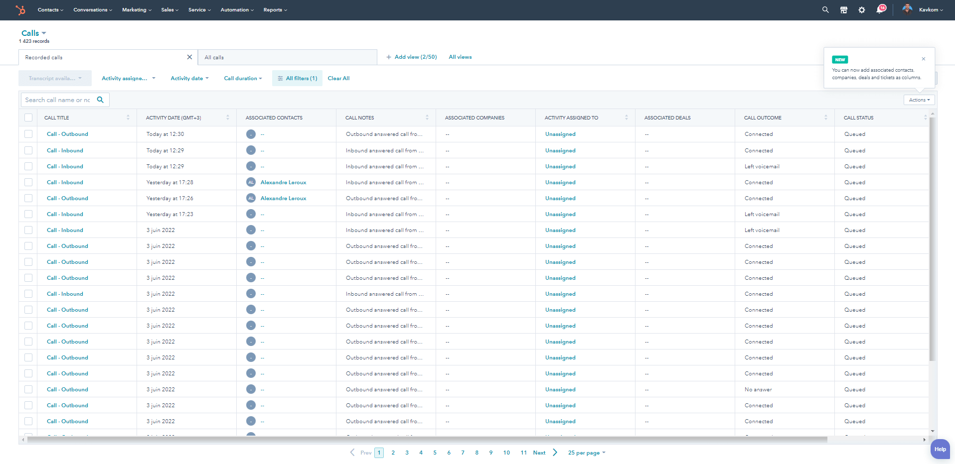 תכונות שילוב Hubspot x kavkom תכונות שילוב Hubspot x kavkom