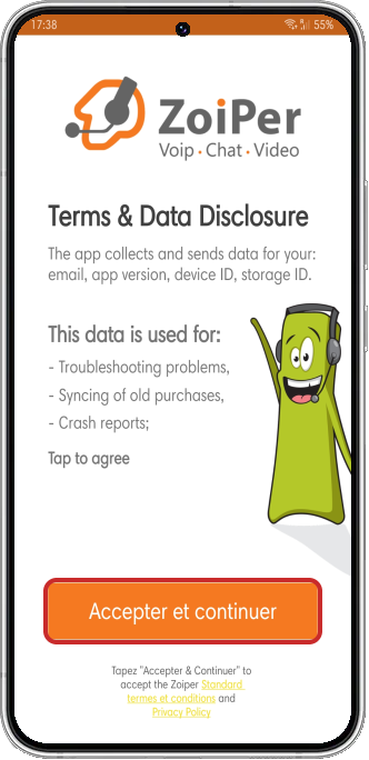 Accepter les conditions d'utilisation Zoiper