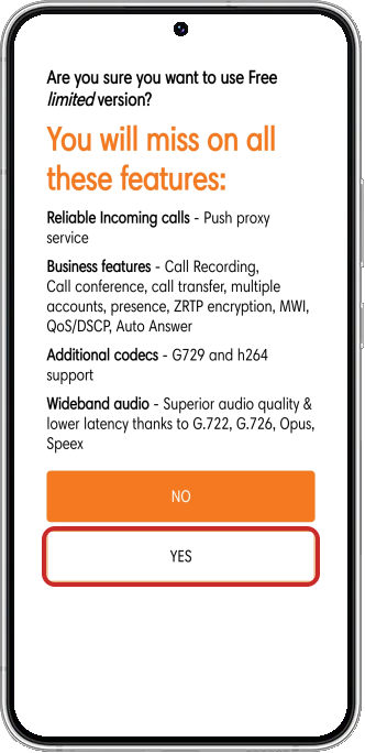 Confirmer l'utilisation de la version gratuite