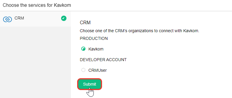 Selectionner le compte Zoho