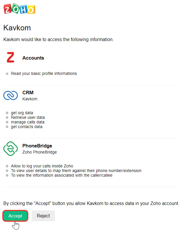 Installer l'application Kavkom sur Zoho CRM