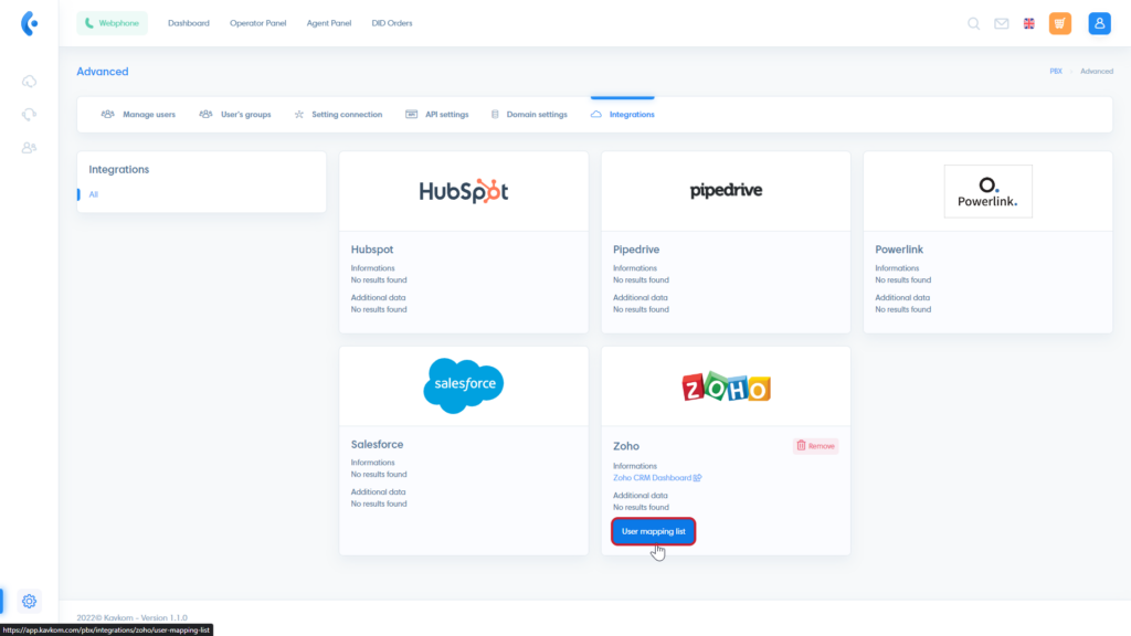Map Zoho users in Kavkom