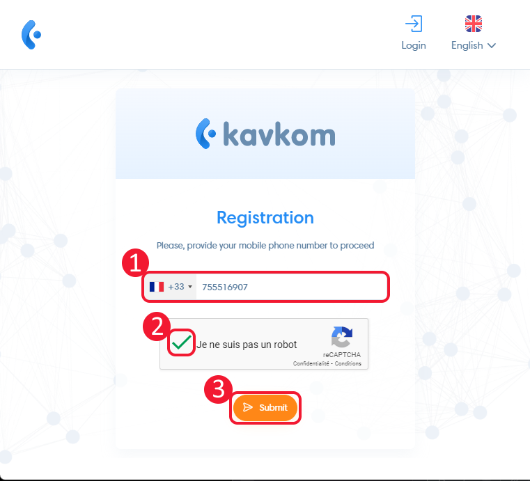 registration phone number and captcha