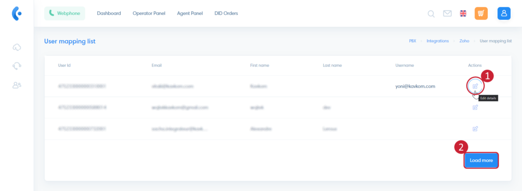 Zoho user mapping list in Kavkom