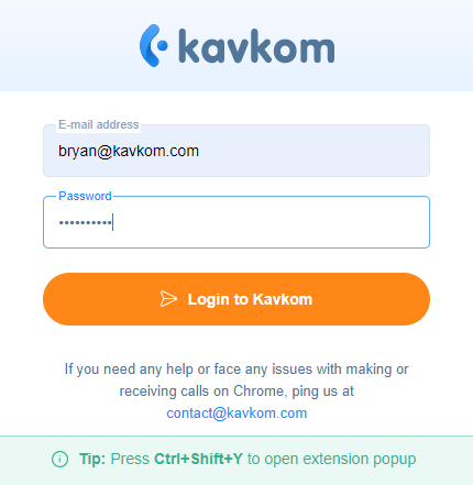Se connecter à l'extension Kavkom click-to-call pour Google Chrome