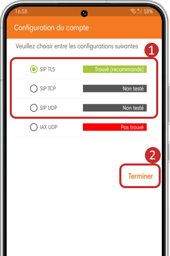 Selectionner le mode de connection