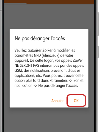 Autoriser l'application à utiliser le mode ne pas déranger