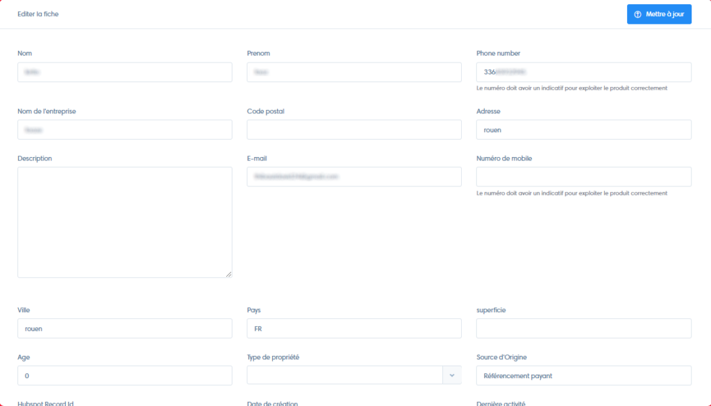 CRM lead information view