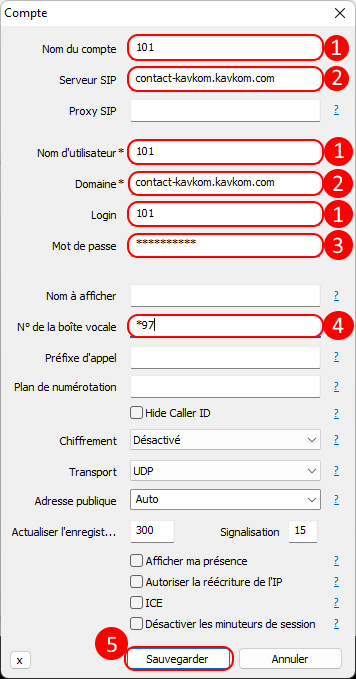 Setting up the account in MicroSIP