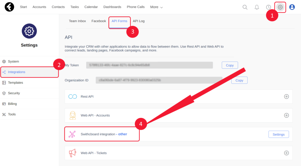 Accéder au paramétrage de l'intégration dans Fireberry by Powerlink