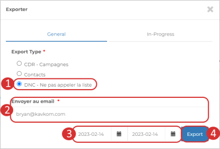 Export list of contacts not to be called back on the Kavkom dialer