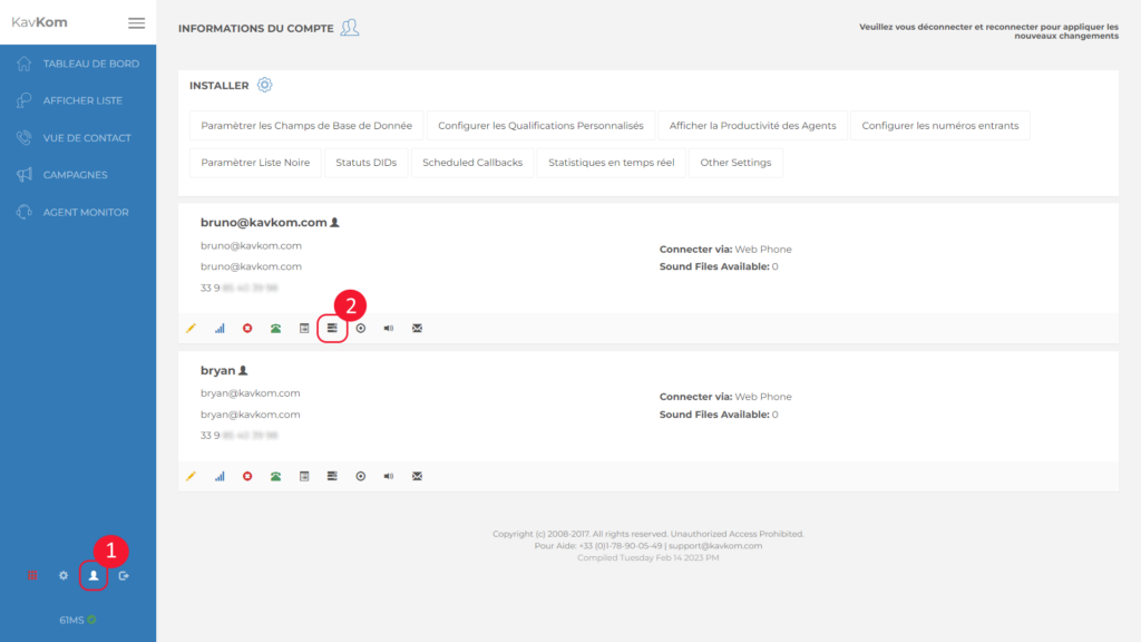 Accéder à la configuration des transferts d'appels sur le Dialer Kavkom