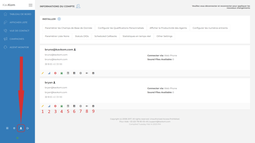Réglages utilisateurs du dialer Kavkom