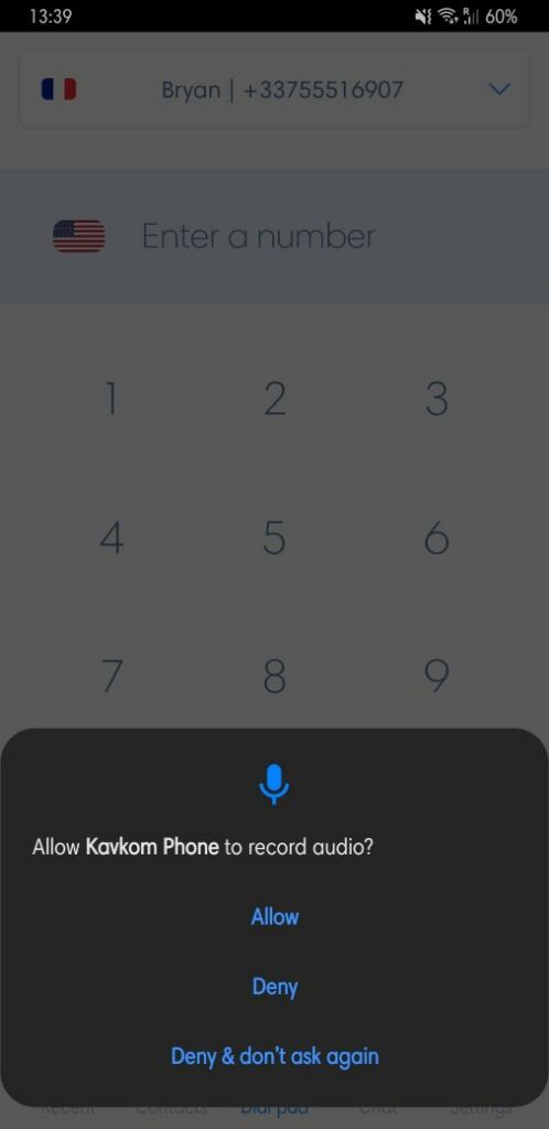 Allow Kavkom Phone to acces to microphone