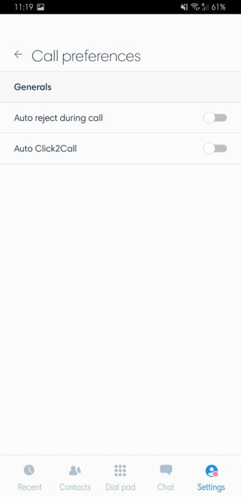 Call preferences in the Kavkom application for Android