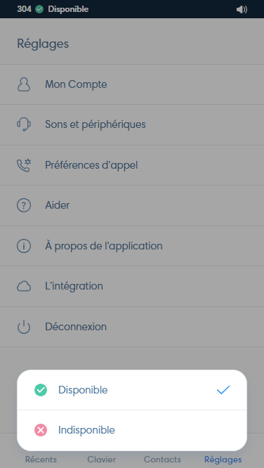 Modifier le statut dans le Webphone Kavkom