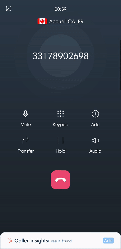 Display the numeric keypad during a call with Kavkom Phone on Android