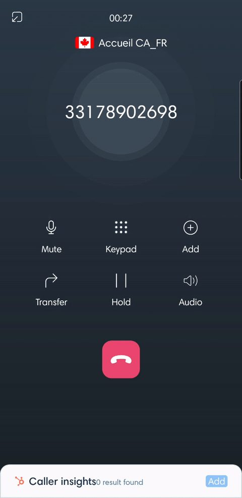 In call view of Kavkom Phone Android App