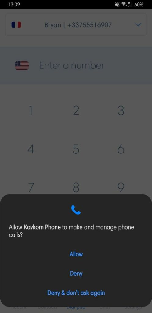 Allow Kavkom Phone to acces to manage phone calls