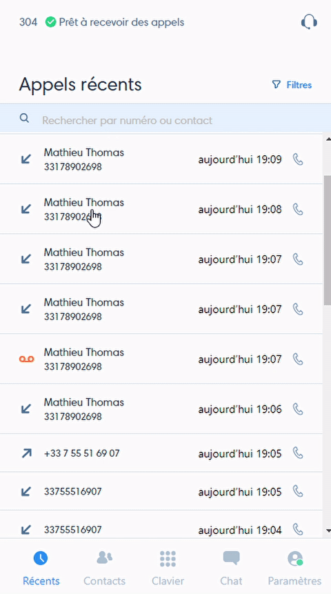 Détails des appels sur le Kavkom Phone sur Windows