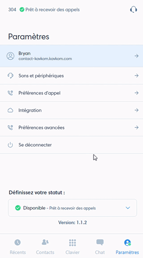 שינוי הסטטוס של טלפון Kavkom ב-Windows