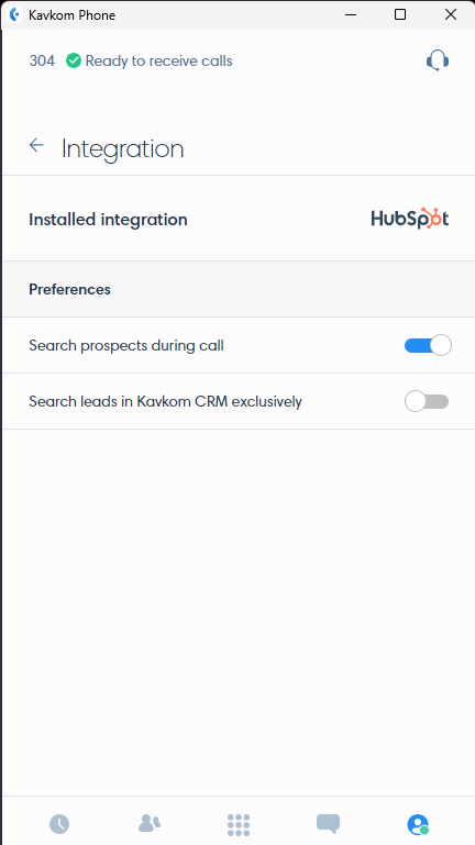Kavkom application integration settings on Windows