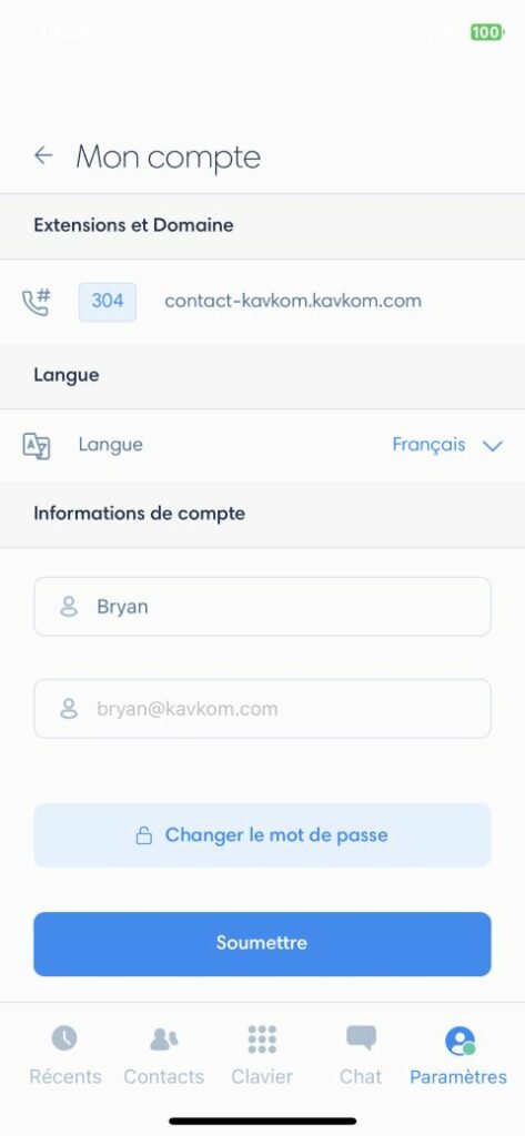 My account menu in the Kavkom app for iOS
