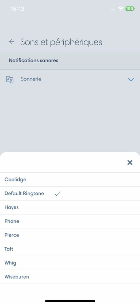 Sound and device settings in the Kavkom app for iOS