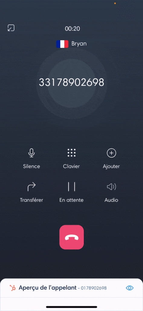 In-call view of Kavkom Phone on iOS
