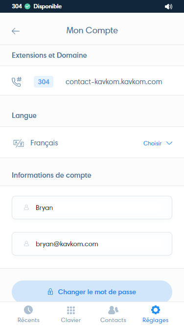 Kavkom Webphone account settings