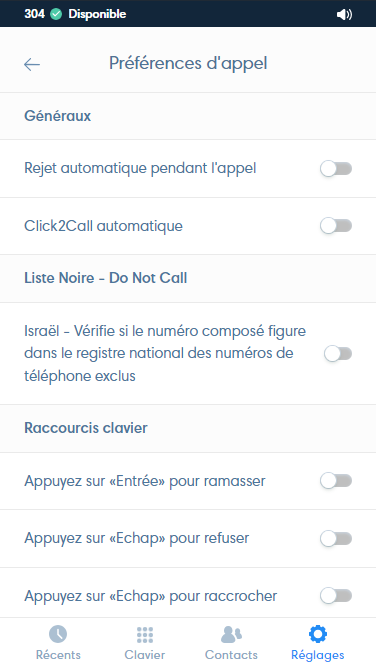 Kavkom Webphone call preferences