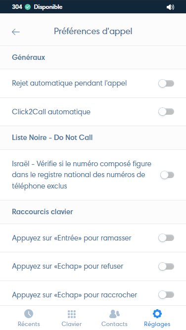 Préférences d'appel du Webphone Kavkom