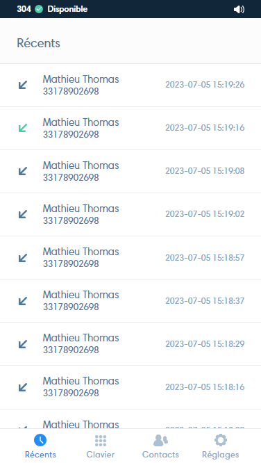 Historique des appels du Webphone Kavkom