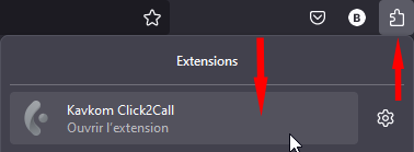 Ouvrir l'intégration Kavkom Click2Call sur Firefox