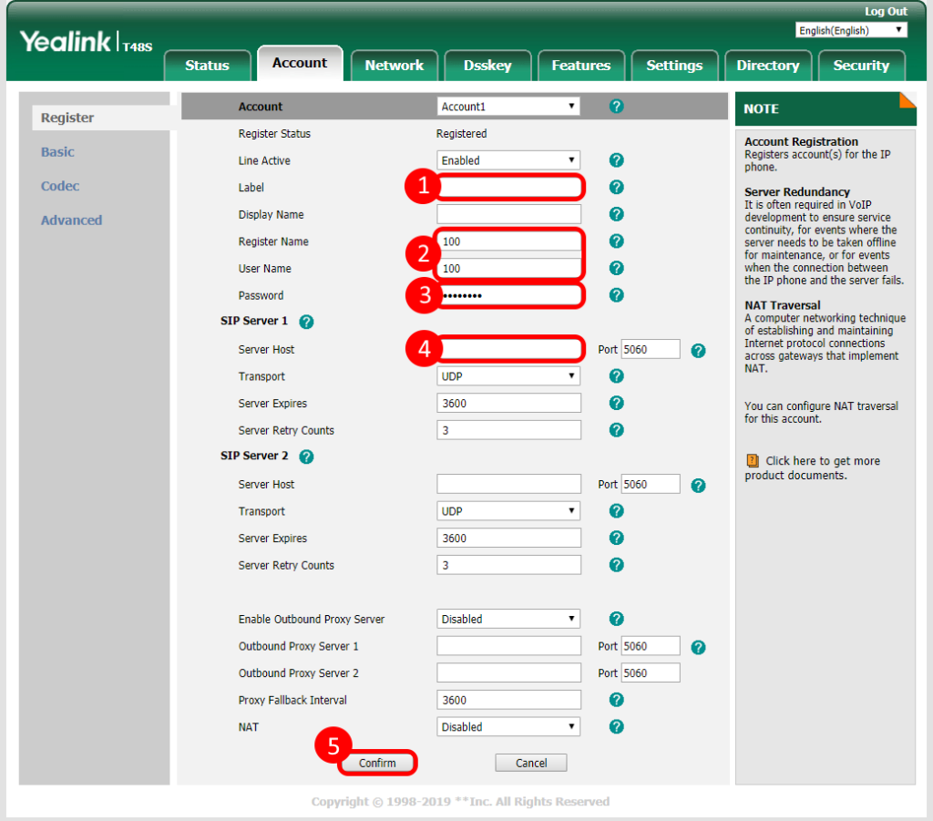 Enregistrer un compte SIP sur un téléphone IP Yealink T4