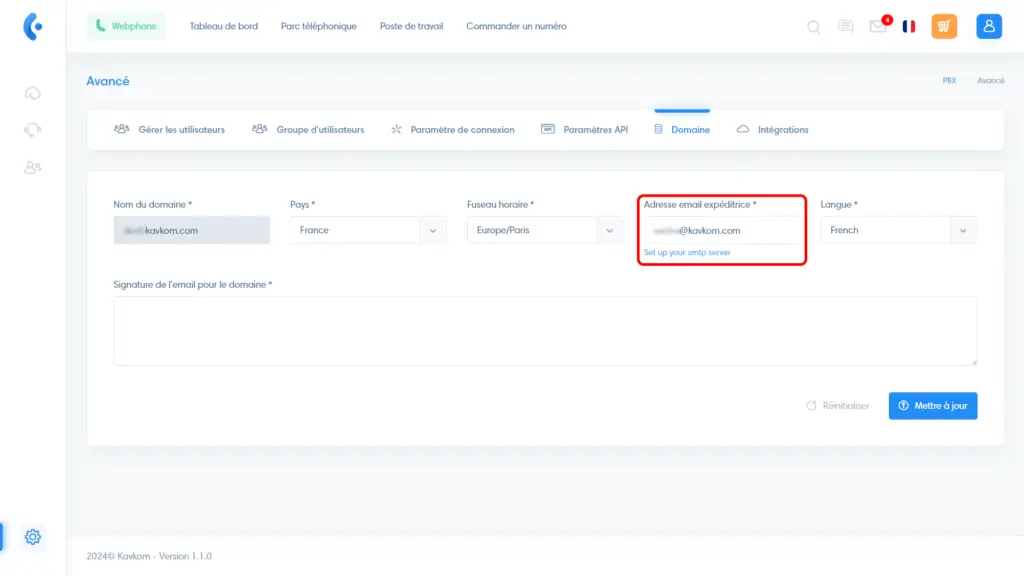 configurer le serveur SMPT du domaine