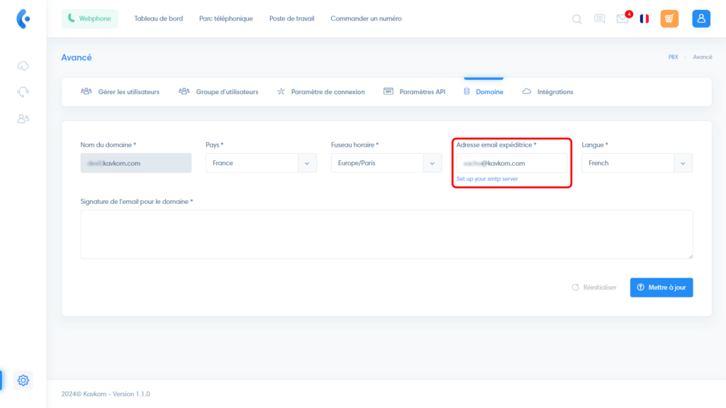 configurer le serveur SMPT du domaine